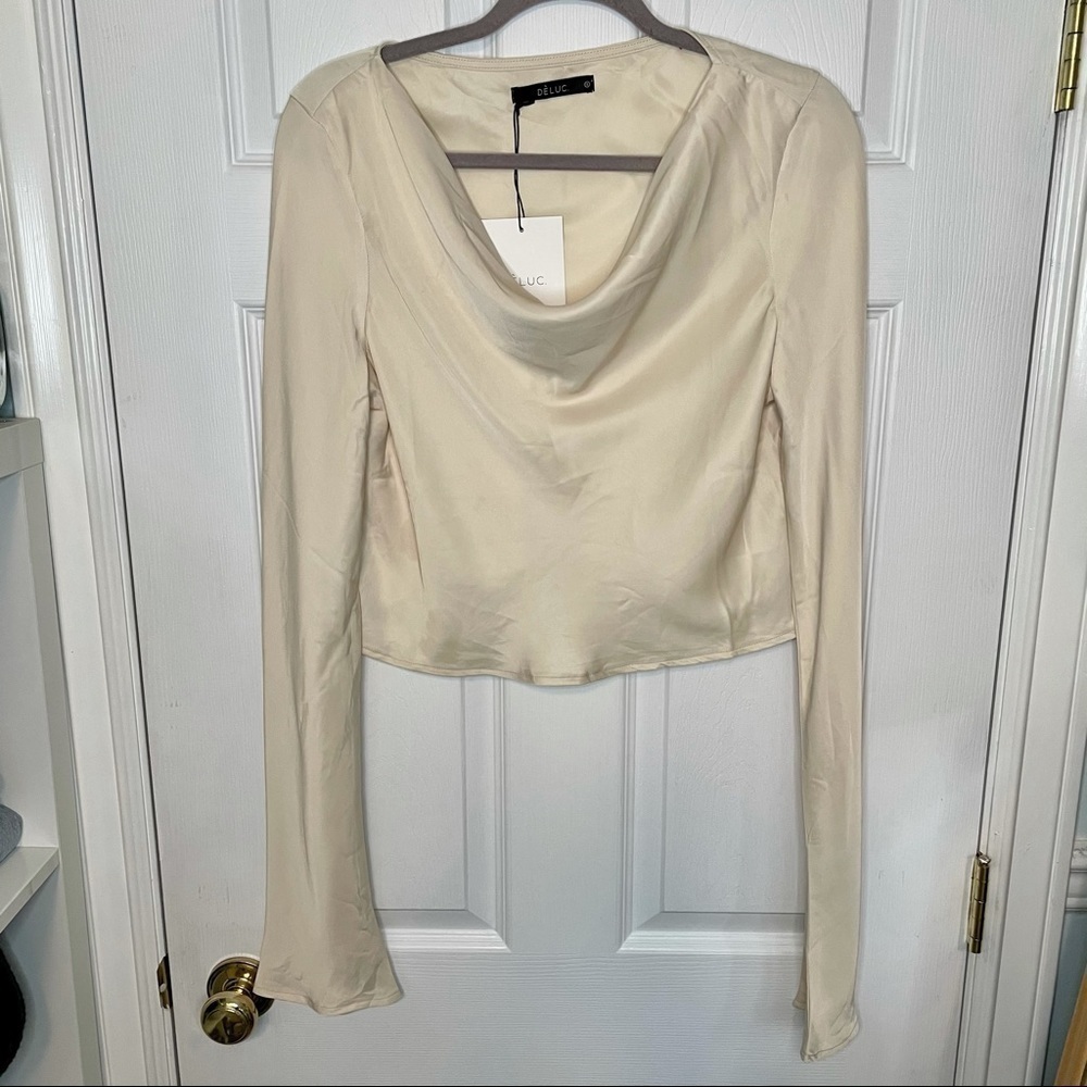 DELUC NWT Long Sleeve Silky Cream Blouse Small